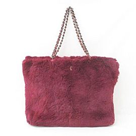 Chanel Chain 865809 Red Rabbit Fur Tote