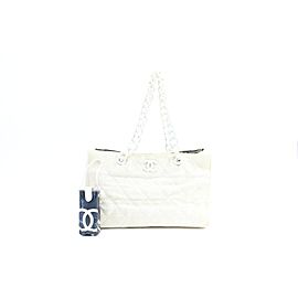 Chanel Chain Beach 225311 Ivory X White Cotton Blend Tote