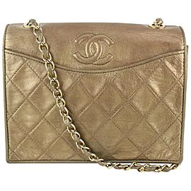 Chanel Golden Bronze Quilted Lambskin Round Flap Chain Bag 113c25