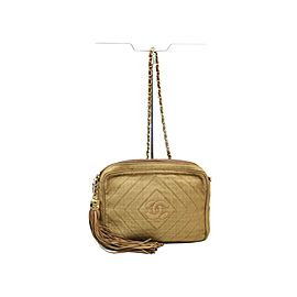 Chanel Light Brown Tassel Chevron Diamond Quilted Camera Chain Bag 863212