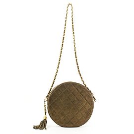 Chanel Brown Quilted Suede Fringe Tassle Round Clutch with Chain Bag 16ccs120