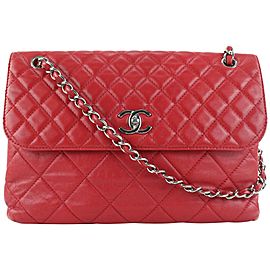 Chanel Red Quilted Lambskin Jumbo Flap Silver Chain Bag 413cas528