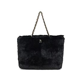 Chanel Chain Tote Shopper 230441 Black Rabbit Fur Shoulder Bag