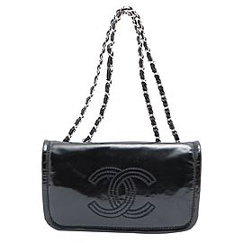 Chanel Black x SIlver Patent CC Logo Chain Flap Chain Bag 644cks317