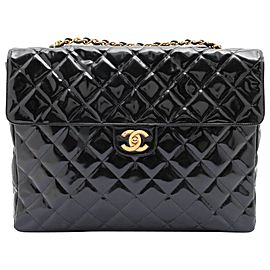 Chanel XL Maxi Black Quilted Patent Single Flap Chain Bag 92ca66