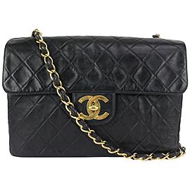 Chanel XL Black Quilted Lambskin Classic Single Flap Gold Chain Bag 144c729