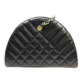 Chanel Crossbody Chevron Crescent 223642 Black Leather Shoulder Bag