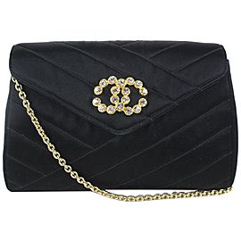 Chanel Black Chevron Quilted Satin Crystal CC Flap Crossbody Bag 118c28