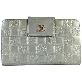 Chanel Chocolate Bar Charm Long Bifold Wallet 14cz0815 Silver Leather Clutch