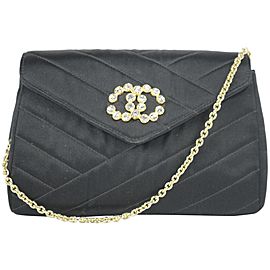 Chanel Classic Crossbody Crystal Cc Mini Flap 11ck1219 Black Satin Shoulder Bag