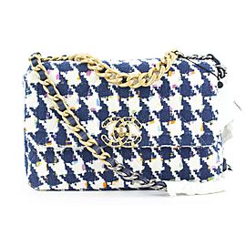 Chanel 21P Small Navy Multicolor Tweed Houndstooth Ribbon 19 Flap Bag 30ccs12