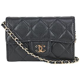 Chanel Black Quilted Caviar Leather Mini Classic Flap Chain Belt Bag 107c727