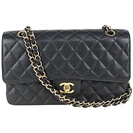 Chanel Black Quilted Caviar Medium Double Classic Flap Gold Chain Bag 1014c25