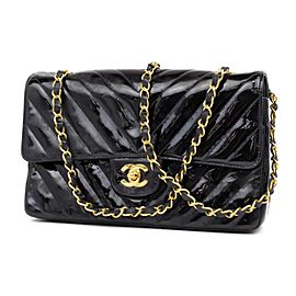 Chanel Classic Flap Chevron Quilted Medium 232106 Black Patent Leather Shoulder Bag