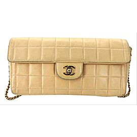 Chanel Classic Flap East West Chocolate Bar Ccfi13 176737 Beige Lambskin Shoulder Bag