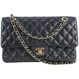 Chanel Gold Chain Black Quilted Caviar Medium Classic Flap Bag 103cas428