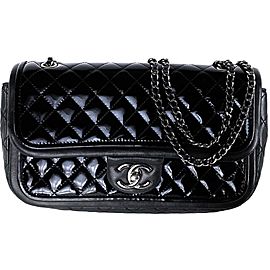 Chanel Classic Flap Medium Lambskin Mini Quilted 18ca530 Black Patent Leather Cross Body Bag