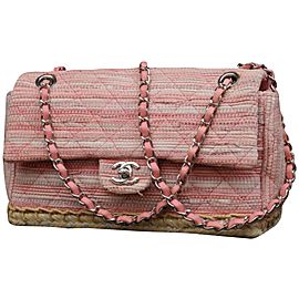 Chanel Classic Flap Quilted Espadrille Medium 233088 Pink Tweed Cross Body Bag