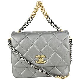 Chanel Silver Quilted Side Logo CC Mini Classic Flap Two-Tone Chain 818ca63