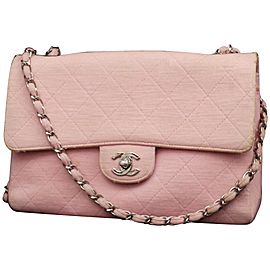 Chanel Classic Flap Silver Quilted 232361 Pink Jersey Shoulder Bag