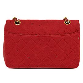 Chanel Classic Flap With Pouch 870549 Red Cotton Blend Shoulder Bag