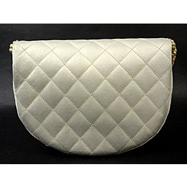 Chanel Classic Gripoix Quilted Half Moon Crescent Flap 215653 Ivory Satin Shoulder Bag