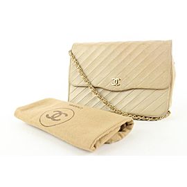 Chanel Beige Diagonal Quilted Lambskin Flap Chain Bag 949cas416