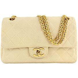 Chanel Beige Cream Jersey Quilted Small Double Flap Gold Chain Bag 858150