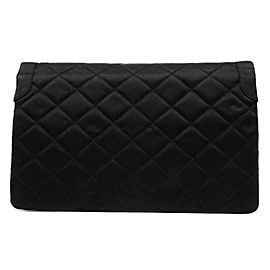 Chanel Classic ( Ultra Rare ) Quilted Two-tone Cc Logo Flap 221856 Black Satin Shoulder Bag