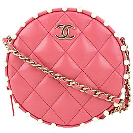 Chanel Dark Rose Pink Quilted Lambskin Round Clutch Chain Crossbody 123c728