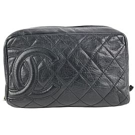 Chanel Black Quilted Leather Cambon Ligne Toiletry Case Cosmetic Pouch 112c4