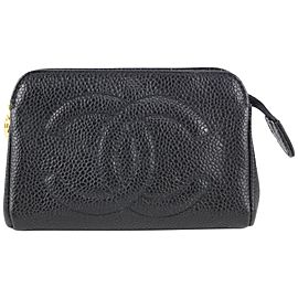 Chanel Black Caviar Leather Cosmetic Pouch Make Up Clutch 104c32