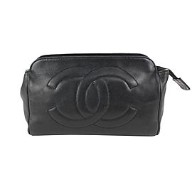 Chanel Black Lambskin Timeless CC Logo Cosmetic Pouch Make Up Toiletry 108c17