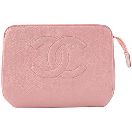 Chanel Pink Caviar Leather Cosmetic Pouch Toiletry Bag 18C712