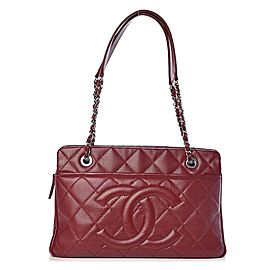 Chanel Dark Burgundy Timeless Shopper 20ck1220 Red Soft Caviar Leather Tote