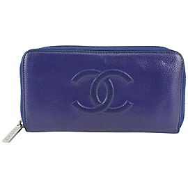 Chanel Dark Royal Blue Caviar Leather CC Logo L-Gusset Zip Wallet Long 1028c8