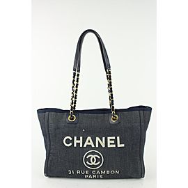 Chanel Navy Blue Denim Deauville Chain Tote Bag 105c6