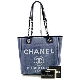 Chanel Deauville Chain Shopper 872120 Blue Canvas Tote