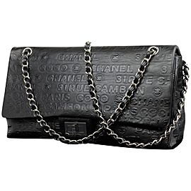 Chanel Double Flap Extra Large Maxi Classic 224657 Black Embossed Leather Shoulder Bag