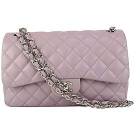 Chanel Lilac Lavender Light Purple Lambskin Classic Double Flap Silver 89c727