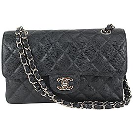 Chanel SHW Black x Silver Caviar Leather Small Classic Double Flap 914ca56