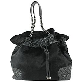 Chanel Black Quilted Lambskin x Pony Hair Drawstring Bucket Chain Hobo 1115c4