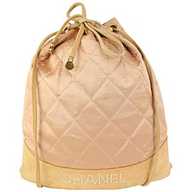 Chanel Pink Quilted Satin Crystal Logo Drawstring Backpack 830cas21