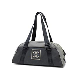 Chanel Duffle Cc Sports Logo Boston 235295 Black X Gray Nylon Rubber Weekend/Travel Bag