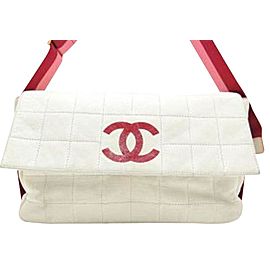 Chanel East West Chocolate Bar Quilted Flap 211924 White X Red Lambskin Shoulder Bag