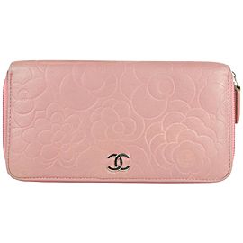 Chanel Embossed Camellia Gusset Zip Around Wallet 2cj1110 Pink Leather Clutch