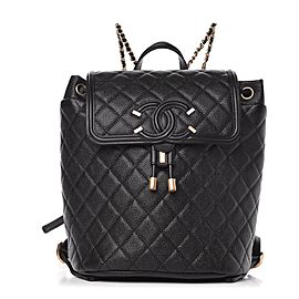 Chanel Filigree Quilted Caviar Large 3ck0115 Black Leather Backpack