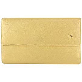 Chanel Gold CC Logo Long Trifold Flap Wallet 930C12