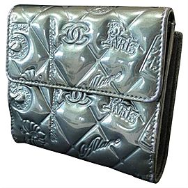 Chanel Grey Quilted Patent No. 5 Compact Square 231495 Wallet