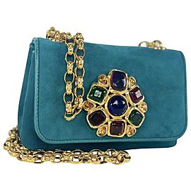 Chanel Gripoix Stone Mini Chain Flap 7ca428 Blue Turquoise Suede Leather Shoulder Bag